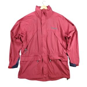 Timberland Windbreaker Jacket Mens Large Red Nylon Outdoor Full Zip Embroidered
